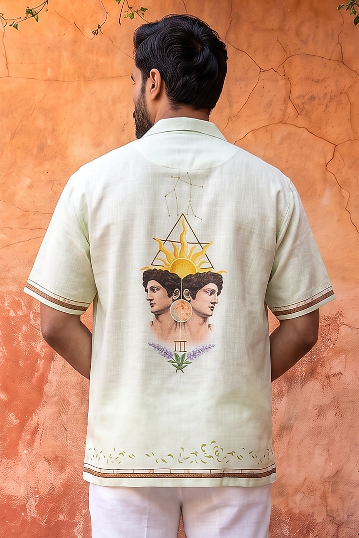 Green Linen Tencel Gemini Summer Shirt by Raw & Rustic by Niti Bothra Men at Pernia's Pop Up Shop