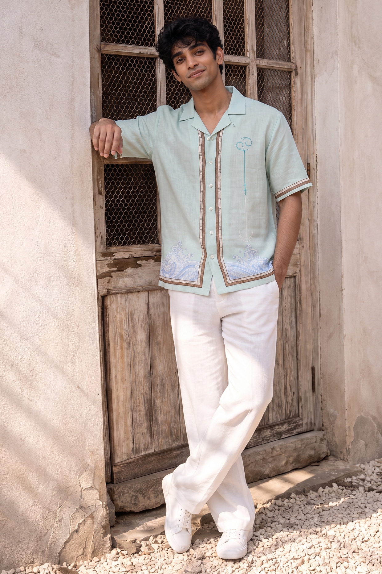 Raw & Rustic by Niti Bothra Green Linen Tencel Cancer Shirt