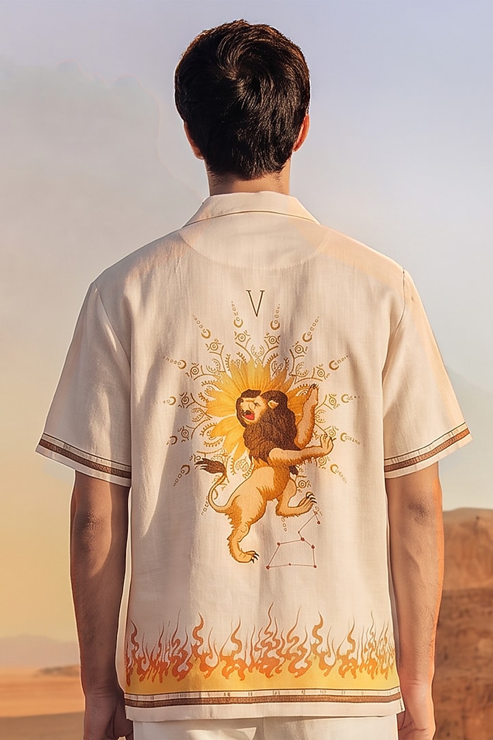 Cream Linen Tencel Leo Summer Shirt by Raw & Rustic by Niti Bothra Men at Pernia's Pop Up Shop