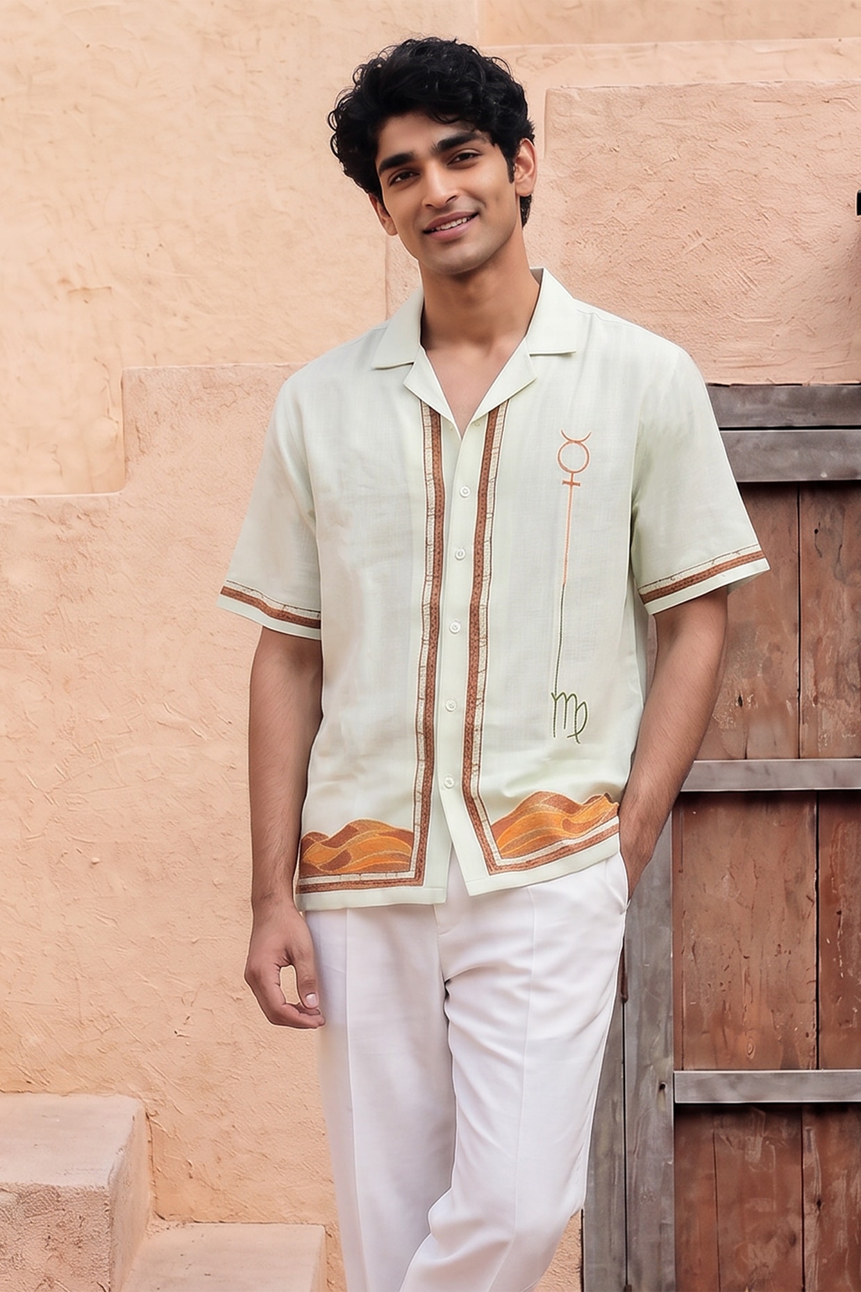 Raw & Rustic by Niti Bothra Green Linen Tencel Virgo Shirt