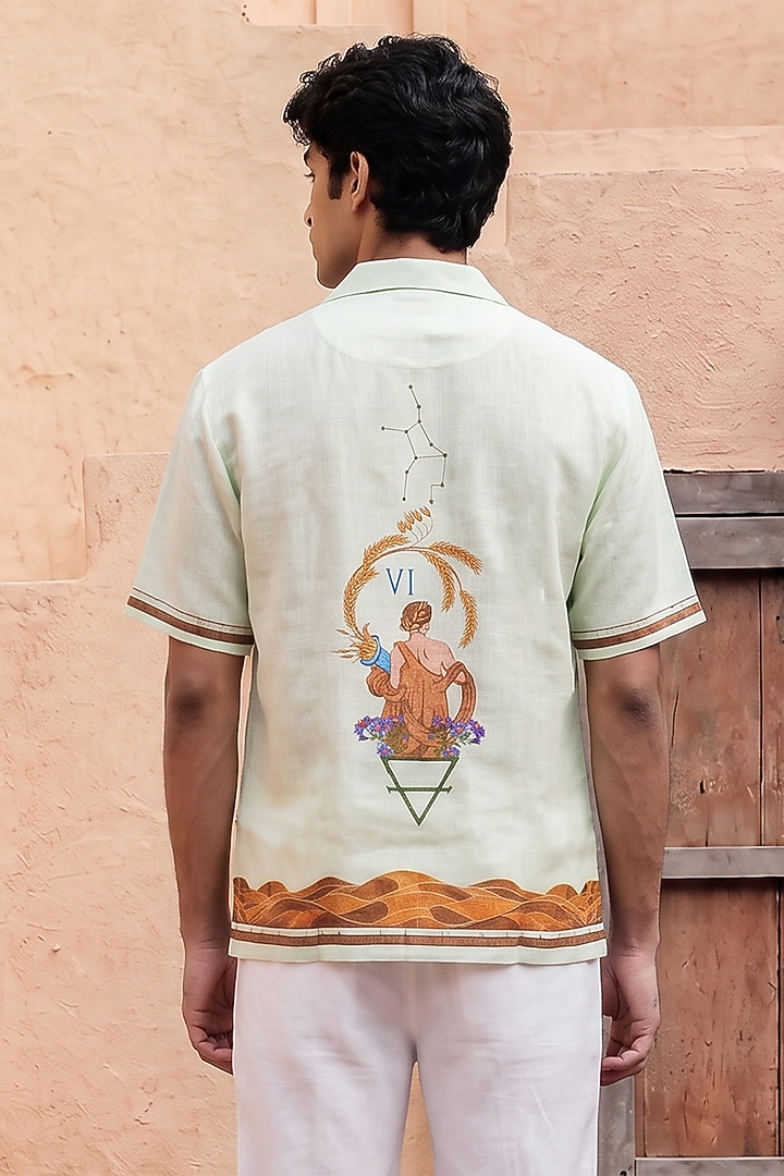 Green Linen Tencel Virgo Summer Shirt by Raw & Rustic by Niti Bothra Men at Pernia's Pop Up Shop