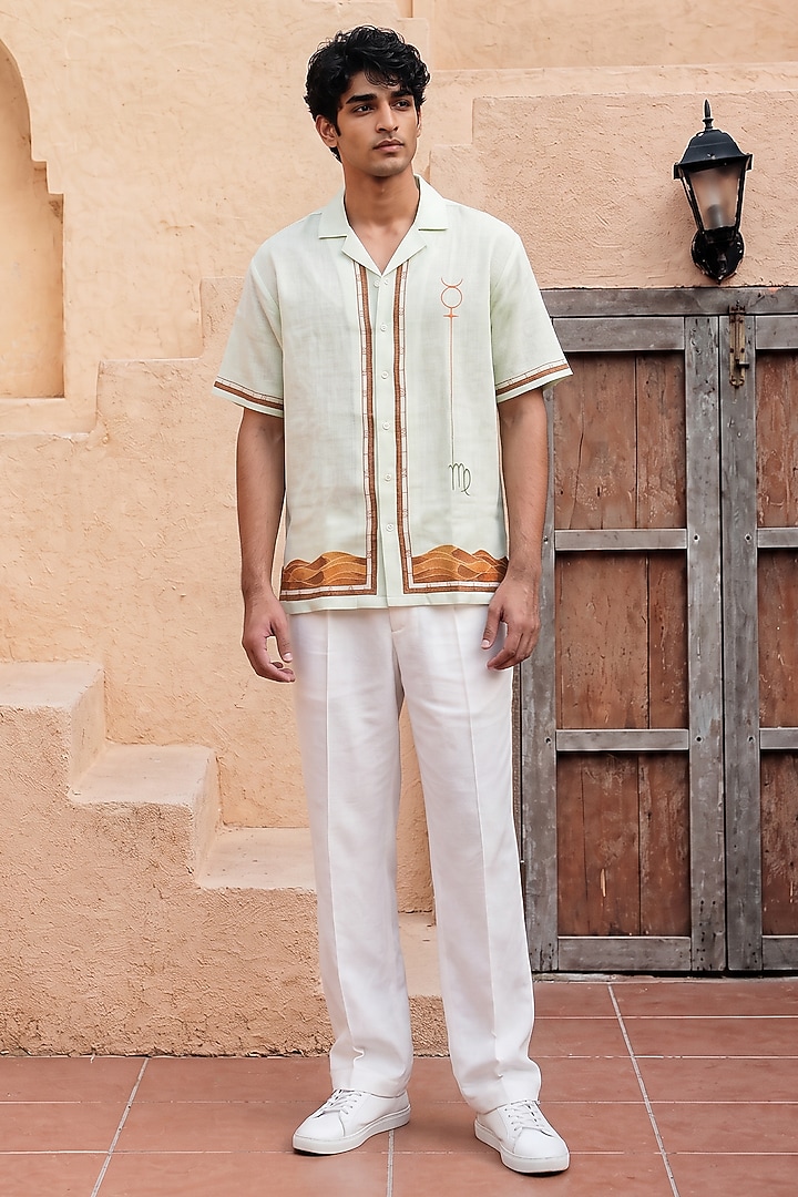 Green Linen Tencel Virgo Summer Shirt by Raw & Rustic by Niti Bothra Men at Pernia's Pop Up Shop