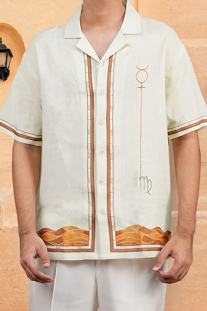 Green Linen Tencel Virgo Summer Shirt by Raw & Rustic by Niti Bothra Men at Pernia's Pop Up Shop