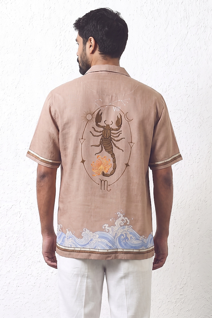 Brown Linen Tencel Scorpio Summer Shirt by Raw & Rustic by Niti Bothra Men at Pernia's Pop Up Shop
