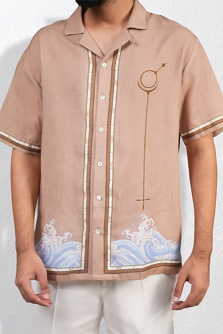 Brown Linen Tencel Scorpio Summer Shirt by Raw & Rustic by Niti Bothra Men at Pernia's Pop Up Shop