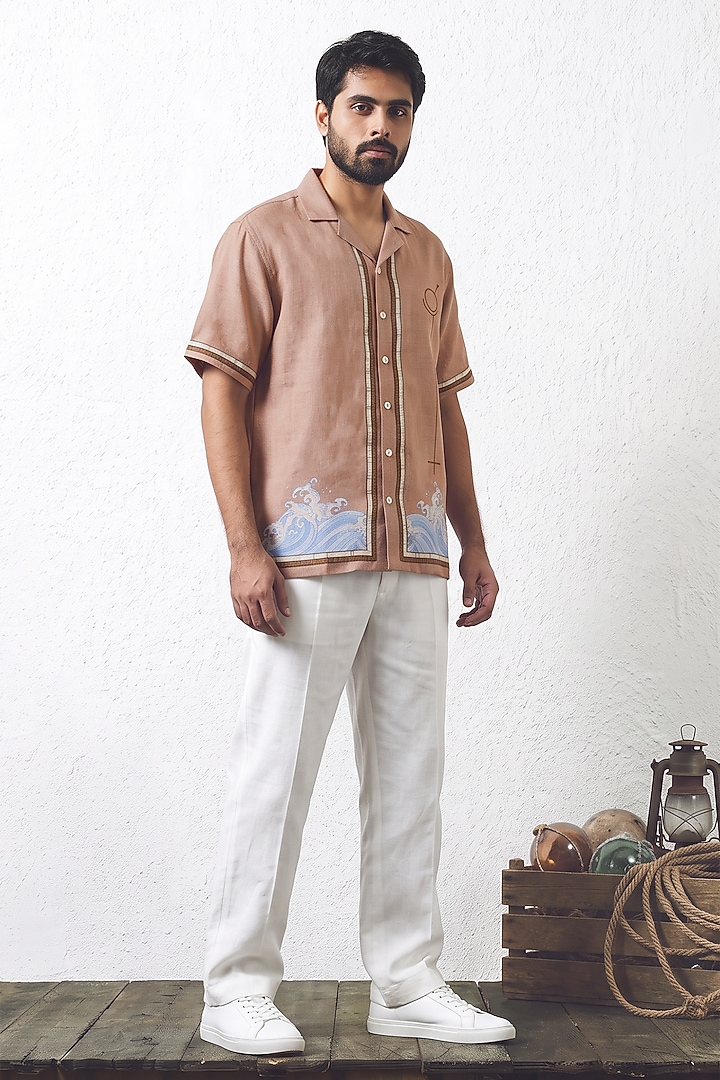 Brown Linen Tencel Scorpio Summer Shirt by Raw & Rustic by Niti Bothra Men at Pernia's Pop Up Shop