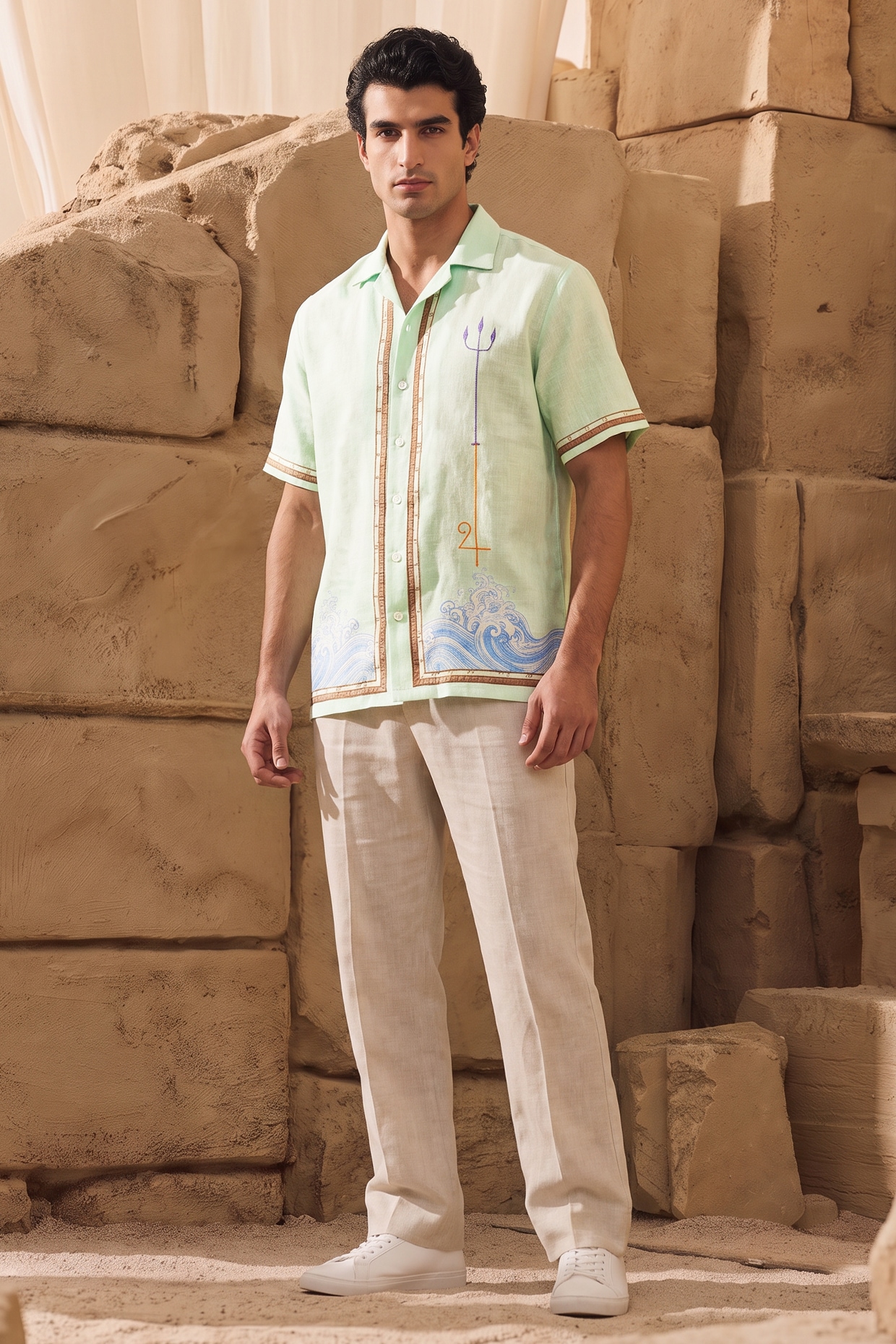 Raw & Rustic by Niti Bothra Green Linen Tencel Pisces Shirt