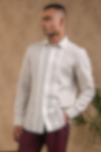 Beige Pure Linen Party Wear Shirt by Raw & Rustic by Niti Bothra Men at Pernia's Pop Up Shop