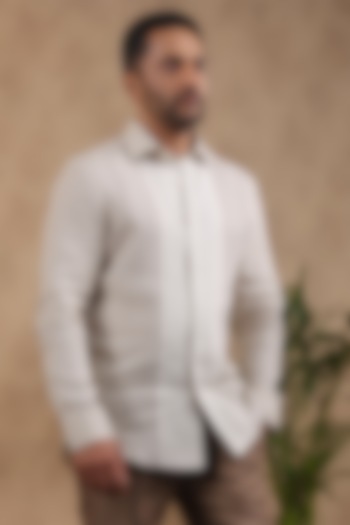 Beige Pure Linen Party Wear Shirt by Raw & Rustic by Niti Bothra Men at Pernia's Pop Up Shop