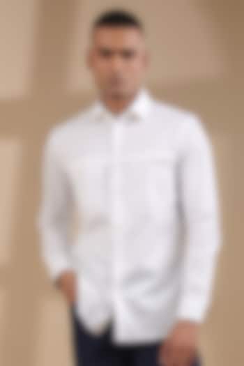 White Supima Cotton Party Wear Shirt by Raw & Rustic by Niti Bothra Men at Pernia's Pop Up Shop
