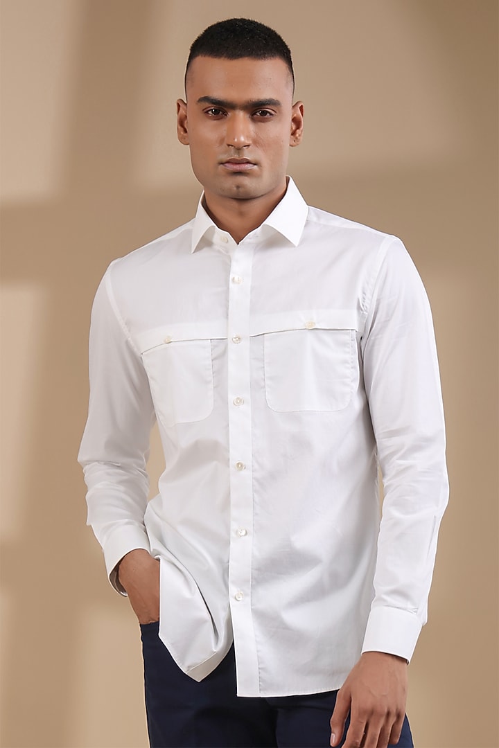 White Supima Cotton Party Wear Shirt by Raw & Rustic by Niti Bothra Men at Pernia's Pop Up Shop