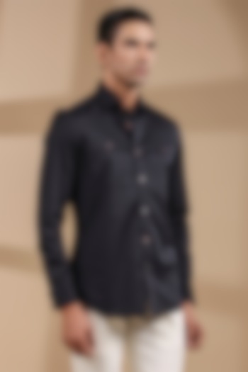 Black Supima Cotton Party Wear Shirt by Raw & Rustic by Niti Bothra Men at Pernia's Pop Up Shop