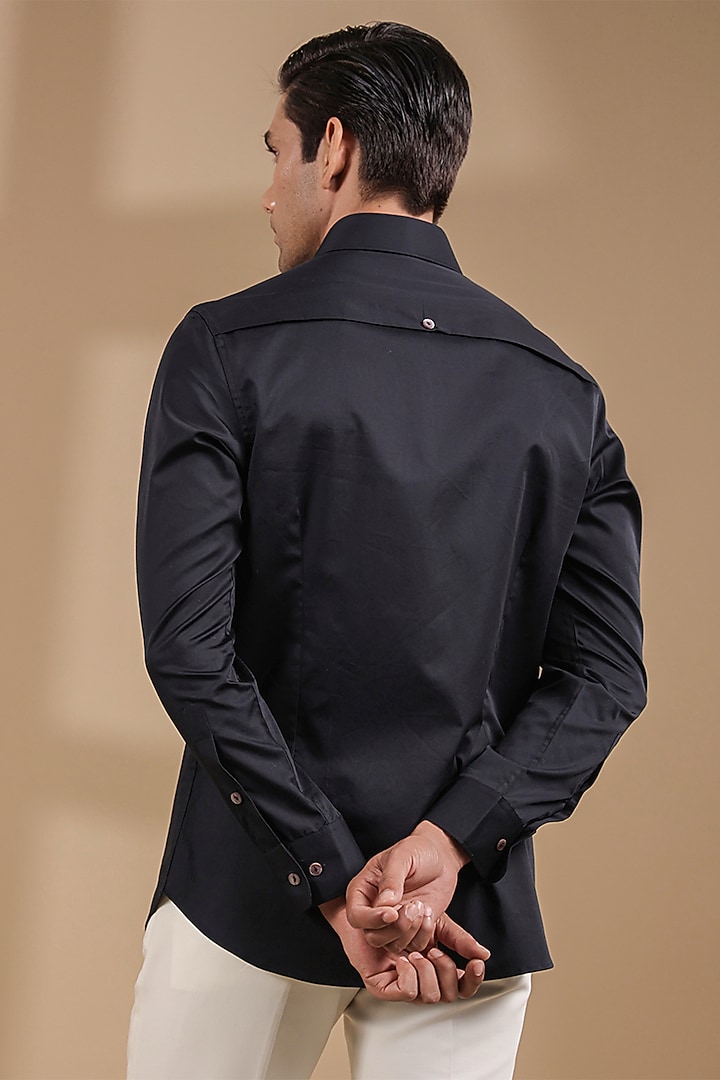 Black Supima Cotton Party Wear Shirt by Raw & Rustic by Niti Bothra Men at Pernia's Pop Up Shop