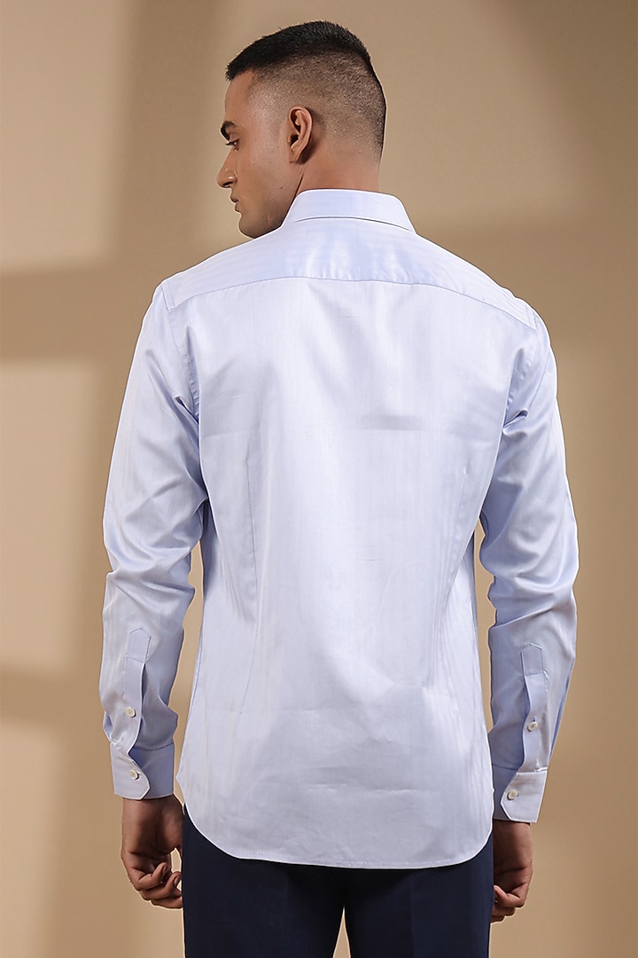 Light Blue Supima Cotton Party Wear Shirt by Raw & Rustic by Niti Bothra Men at Pernia's Pop Up Shop