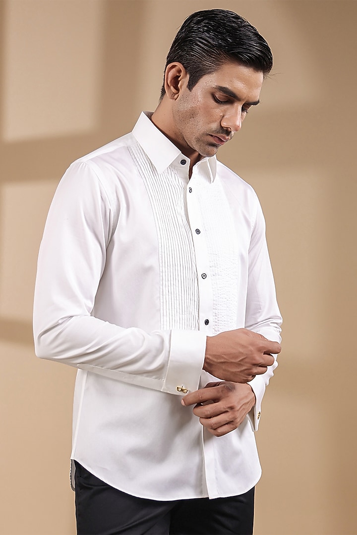 White Supima Cotton Party Wear Shirt by Raw & Rustic by Niti Bothra Men at Pernia's Pop Up Shop