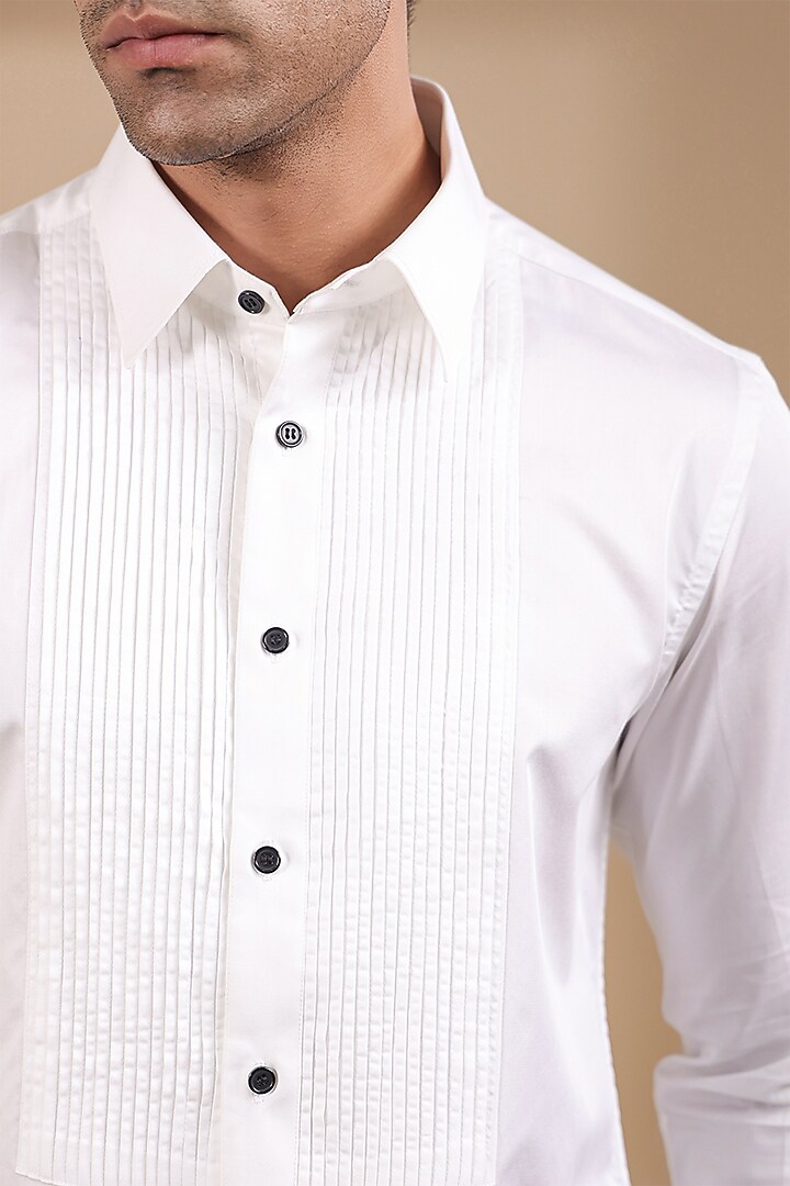 White Supima Cotton Party Wear Shirt by Raw & Rustic by Niti Bothra Men at Pernia's Pop Up Shop