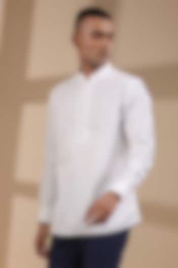 White Supima Cotton Kurta Party Wear Shirt by Raw & Rustic by Niti Bothra Men at Pernia's Pop Up Shop