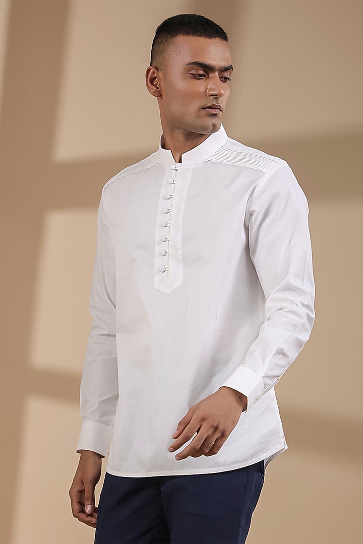White Supima Cotton Kurta Party Wear Shirt by Raw & Rustic by Niti Bothra Men at Pernia's Pop Up Shop