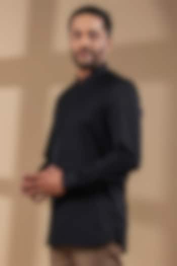 Black Supima Cotton Kurta Party Wear Shirt by Raw & Rustic by Niti Bothra Men at Pernia's Pop Up Shop