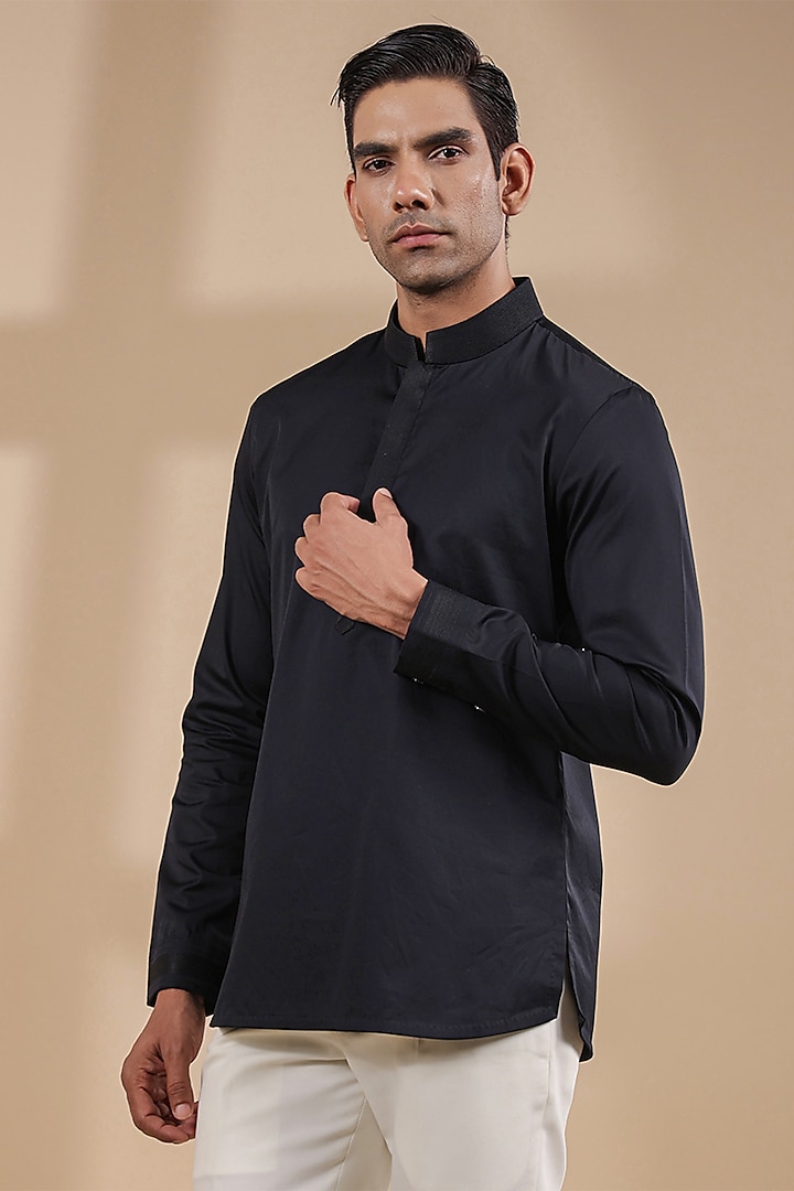 Black Supima Cotton Kurta Shirt by Raw & Rustic by Niti Bothra