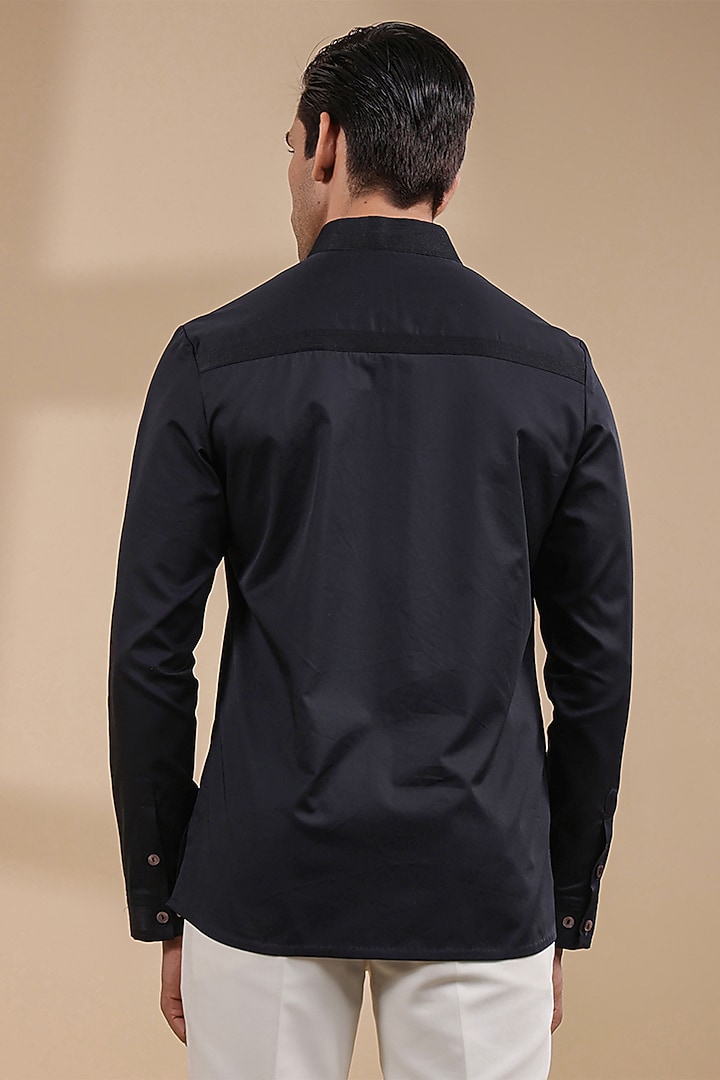 Black Supima Cotton Kurta Party Wear Shirt by Raw & Rustic by Niti Bothra Men at Pernia's Pop Up Shop