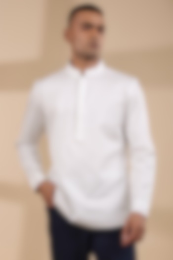 White Supima Cotton Kurta Party Wear Shirt by Raw & Rustic by Niti Bothra Men at Pernia's Pop Up Shop