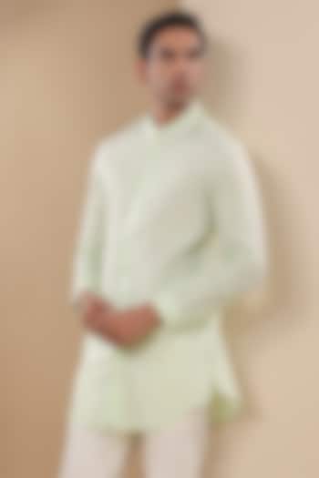 Light Green Banarasi Silk Chanderi Kurta by Raw & Rustic by Niti Bothra Men