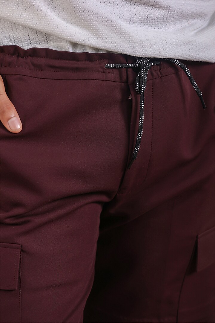 Wine Supima Cotton Cargo Shorts by Raw & Rustic by Niti Bothra Men at Pernia's Pop Up Shop