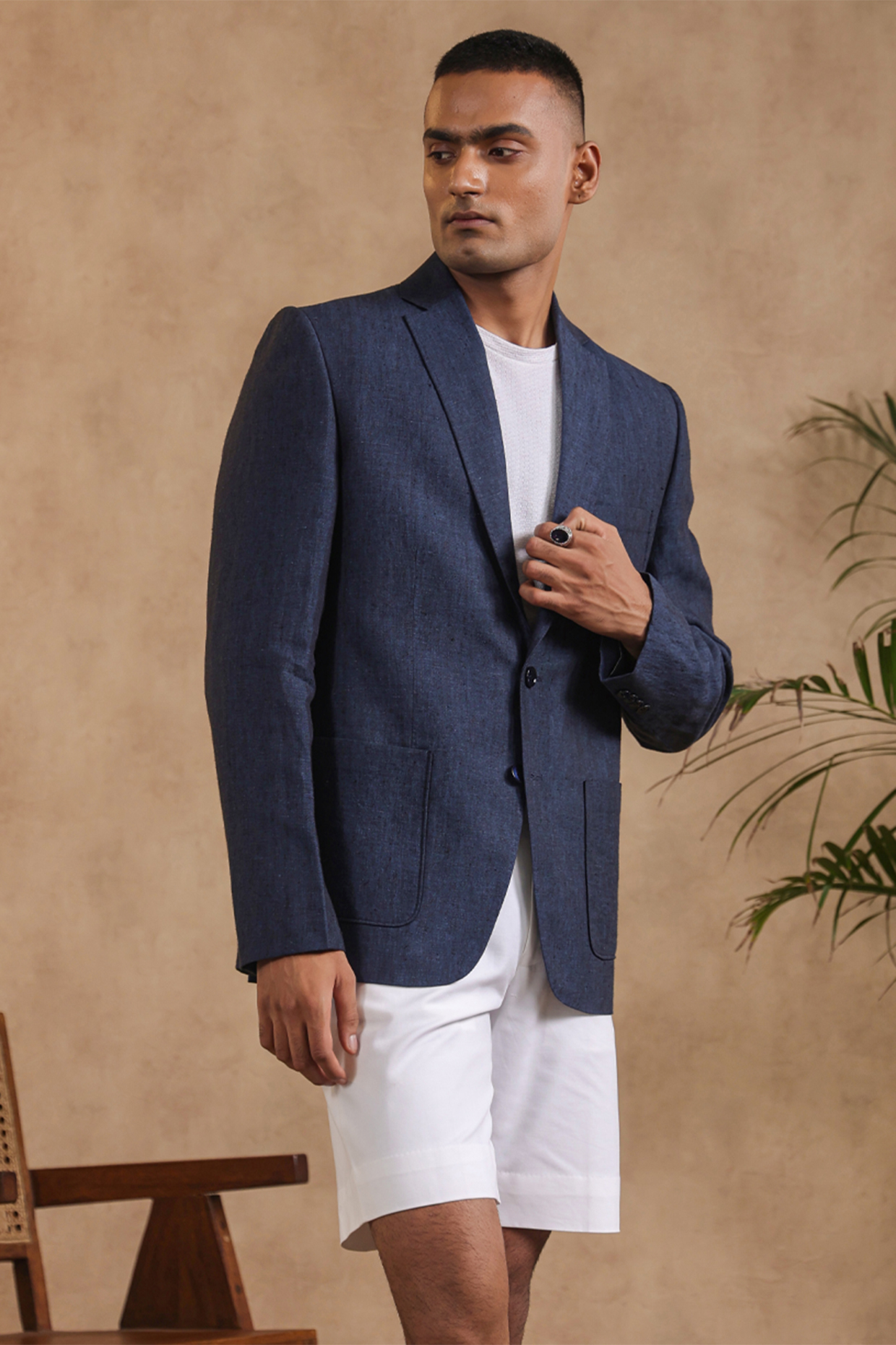 Blue Pure Linen Sports Blazer by Raw & Rustic by Niti Bothra