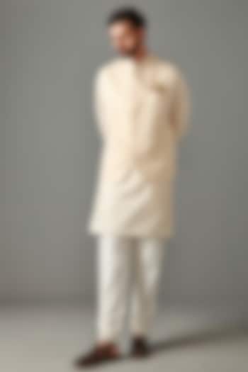 Ivory Foil Georgette Bundi Jacket With Kurta Set by Rabani & Rakha Men at Pernia's Pop Up Shop