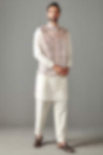 Blush Pink Bundi Jacket With Kurta Set by Rabani & Rakha Men at Pernia's Pop Up Shop