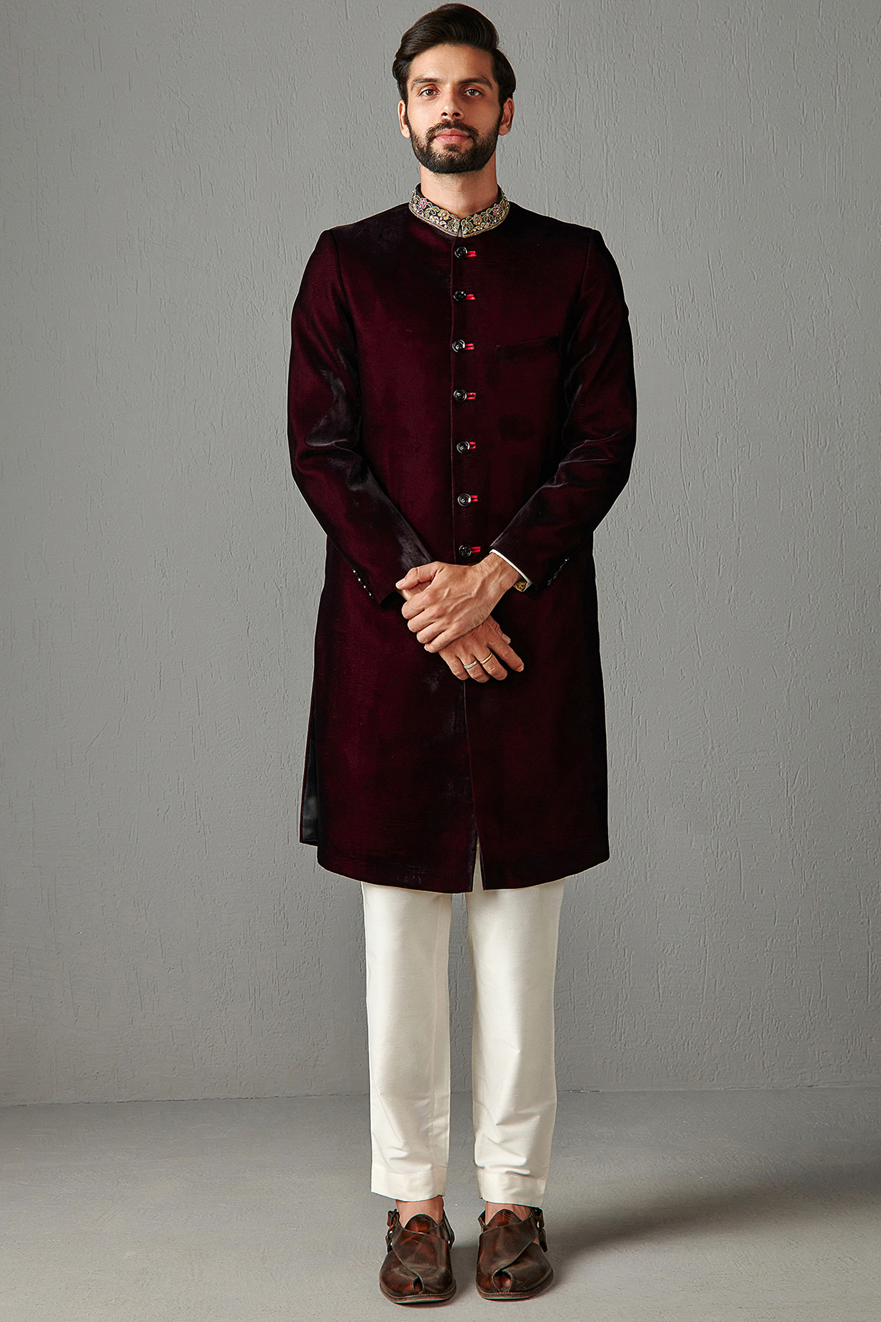 Black Velvet Sherwani Set by Rabani & Rakha Men