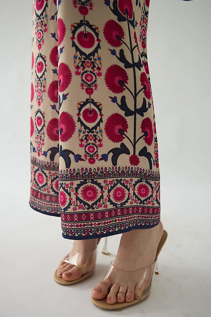 Raspberry Modal Satin Printed Pants by Rajdeep Ranawat at Pernia's Pop Up Shop