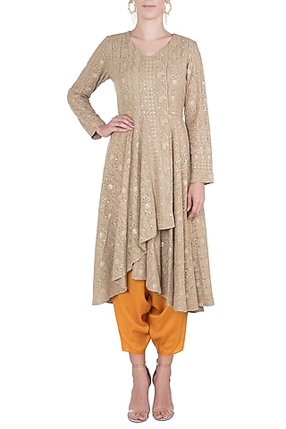 Olive embroidered tunic with dhoti pants by Rriso