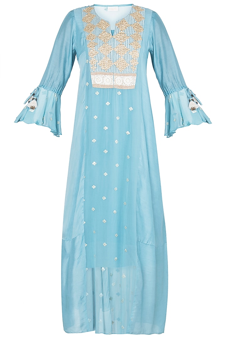 Aqua embroidered dress with slip by Rriso