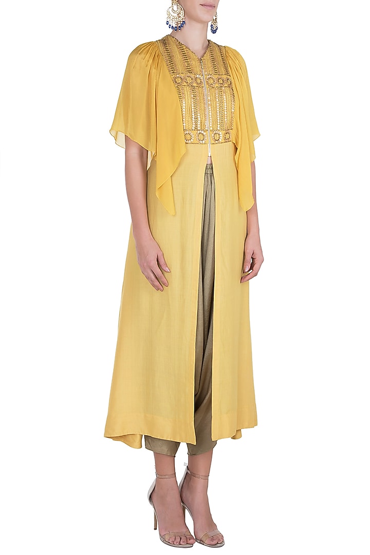 Yellow embroidered tunic with dhoti pants available only at Pernia's Pop Up Shop.