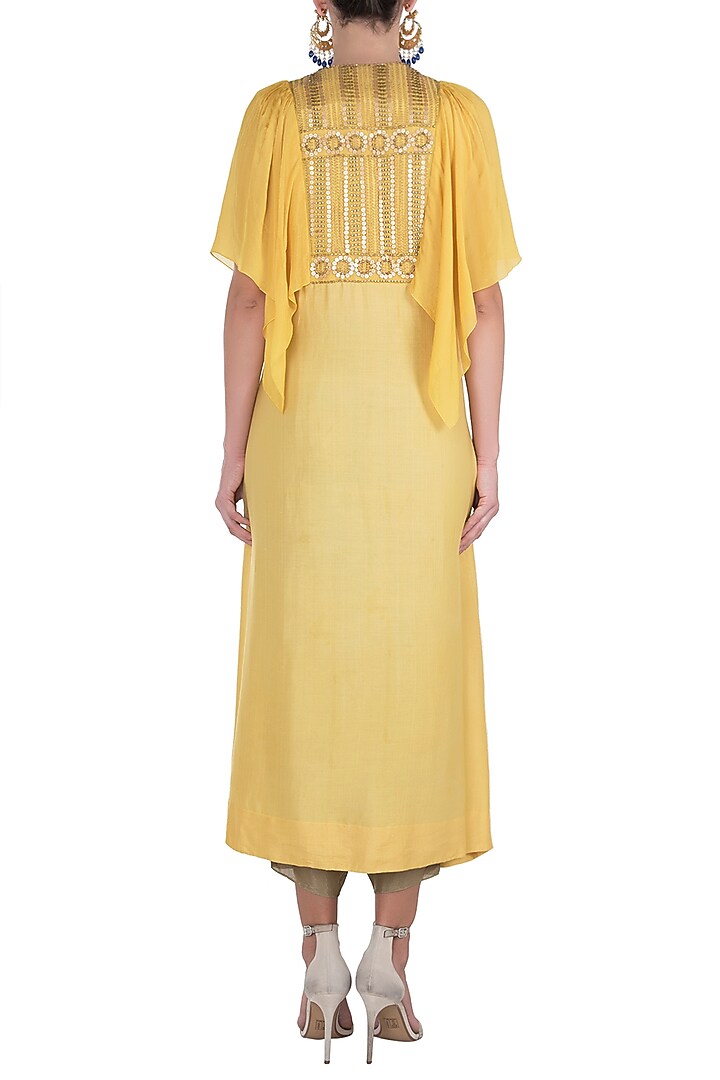 Yellow embroidered tunic with dhoti pants available only at Pernia's Pop Up Shop.