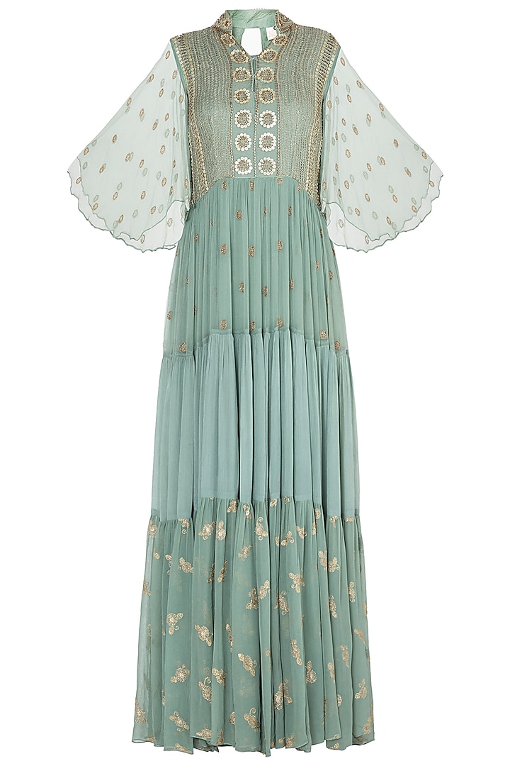 Sea green embroidered maxi dress available only at Pernia's Pop Up Shop ...