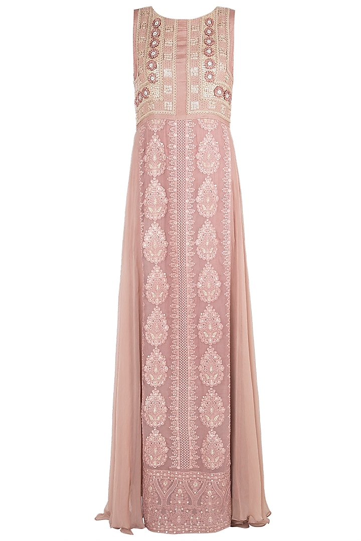 Light copper embroidered maxi dress by Rriso