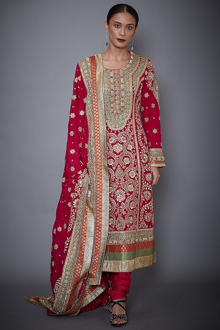 Fuchsia Embroidered Kurta Set by Ri Ritu Kumar at Pernia's Pop Up Shop