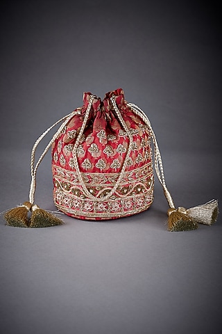 Maroon Brocade Embroidered Potli by Ri Ritu Kumar