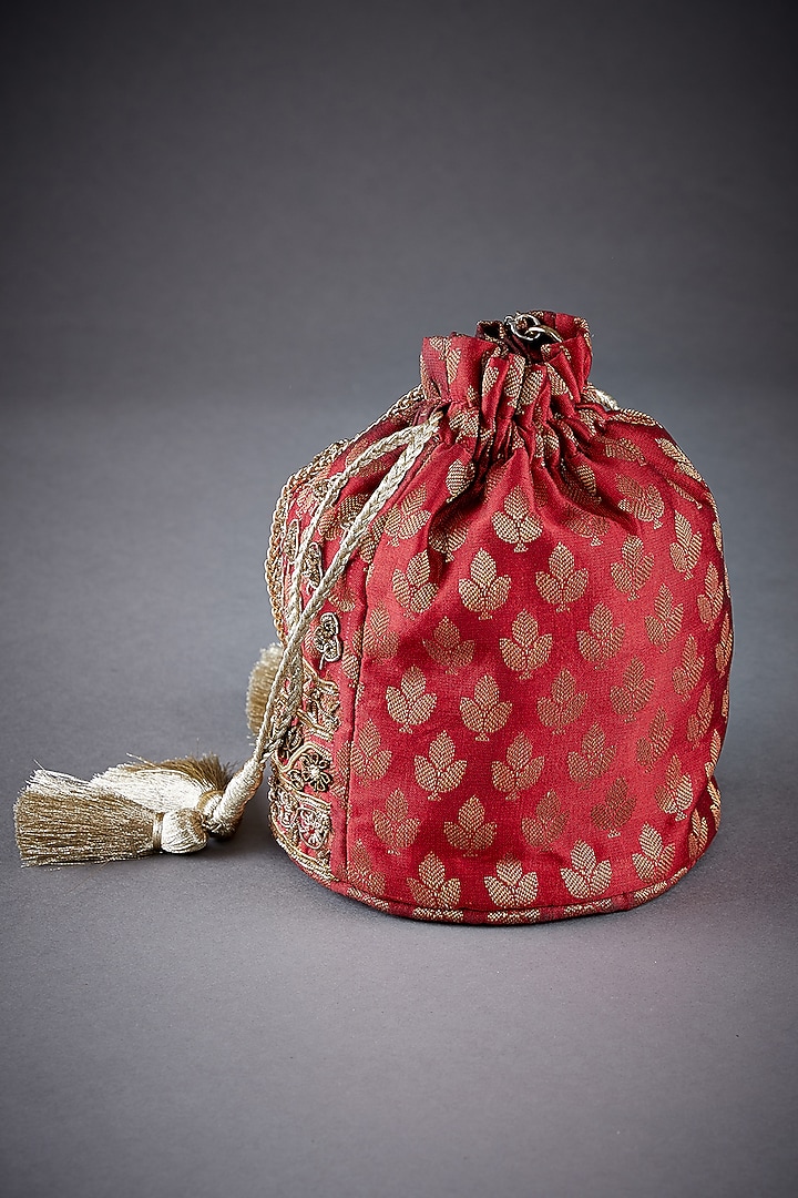 Maroon Brocade Embroidered Potli by Ri Ritu Kumar at Pernia's Pop Up Shop
