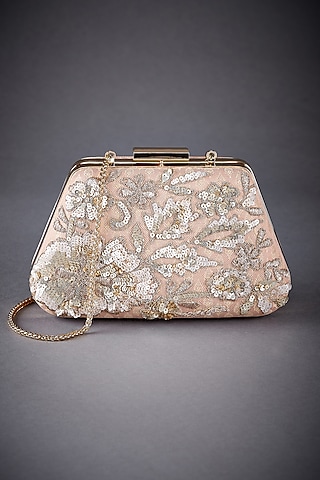 Peach Kunjara Embroidered Clutch by Ri Ritu Kumar