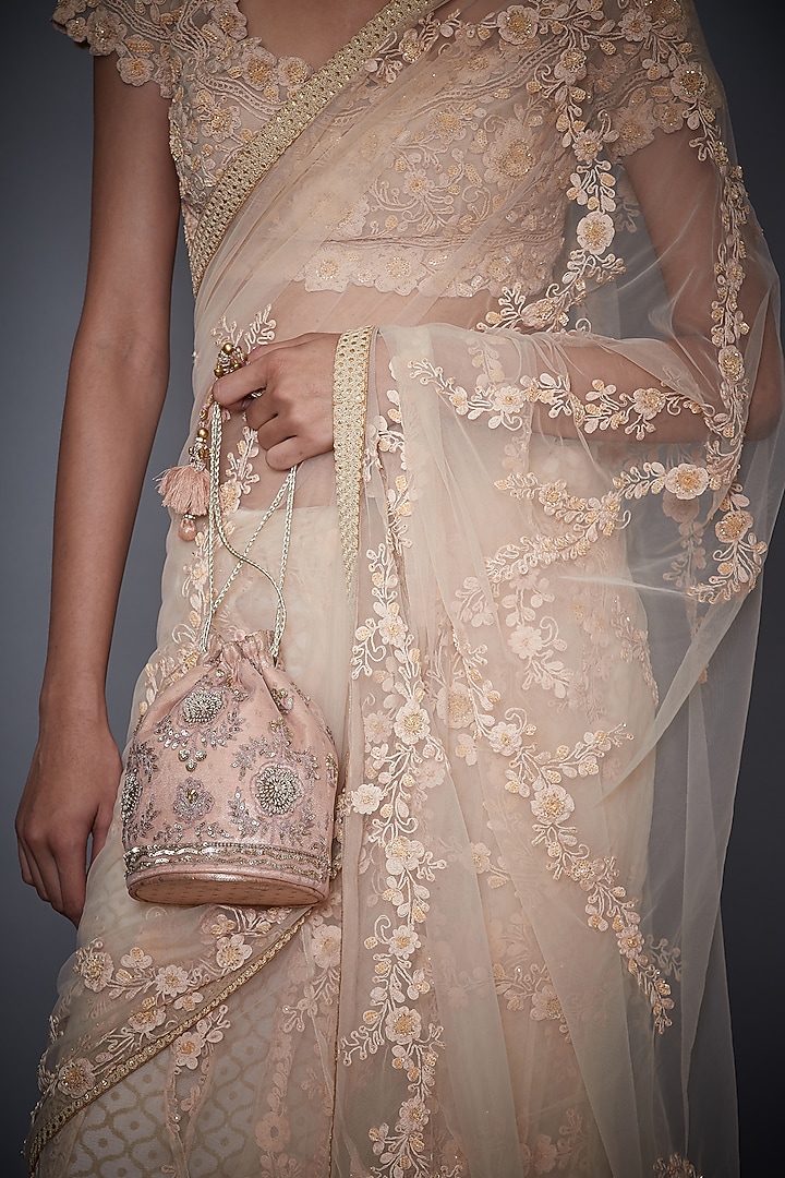 Peach Silk Zari Embroidered Potli by Ri Ritu Kumar at Pernia's Pop Up Shop