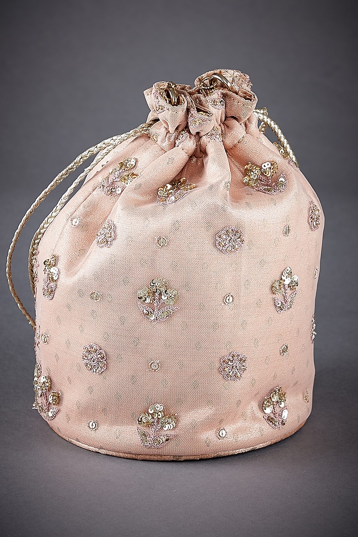 Peach Silk Zari Embroidered Potli by Ri Ritu Kumar at Pernia's Pop Up Shop