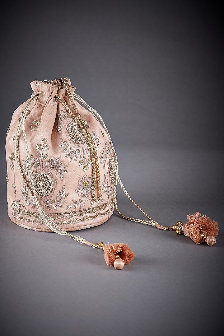 Peach Silk Zari Embroidered Potli by Ri Ritu Kumar at Pernia's Pop Up Shop