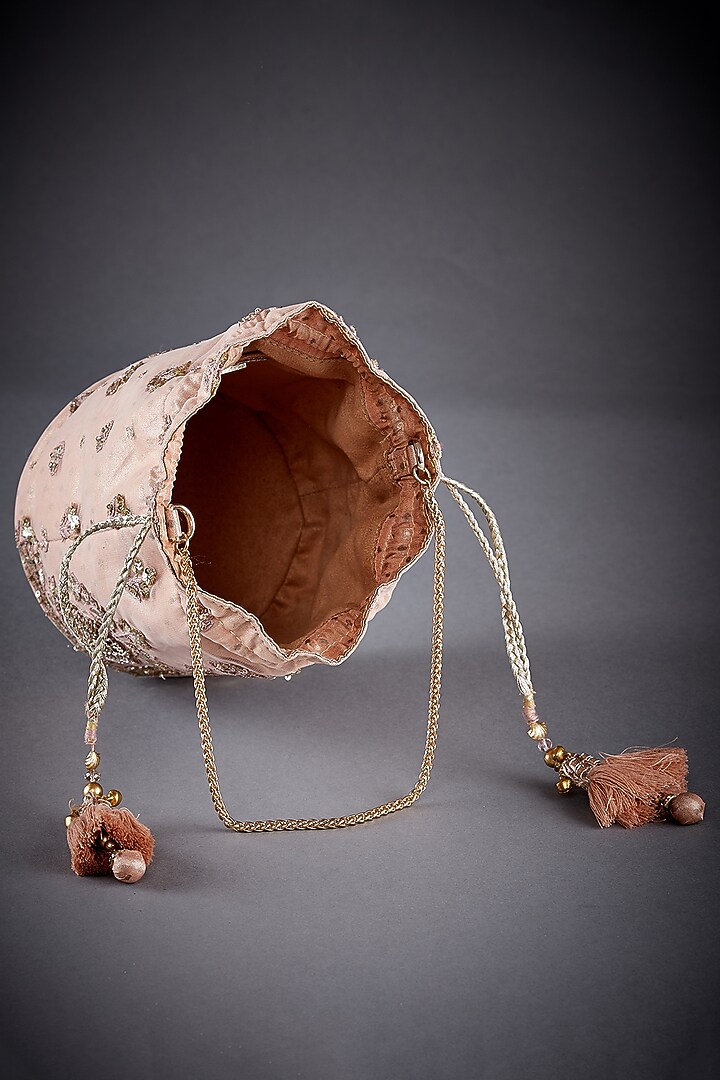 Peach Silk Zari Embroidered Potli by Ri Ritu Kumar at Pernia's Pop Up Shop