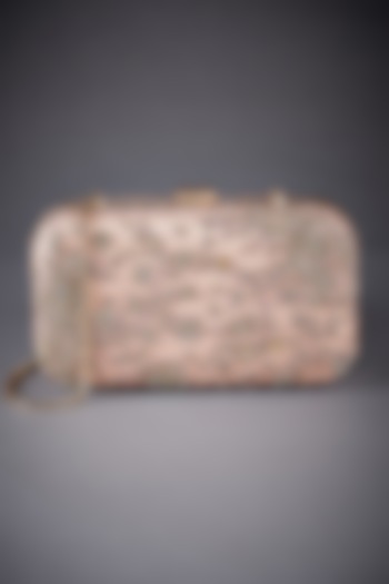 Peach Poly Zari Embroidered Clutch by Ri Ritu Kumar at Pernia's Pop Up Shop