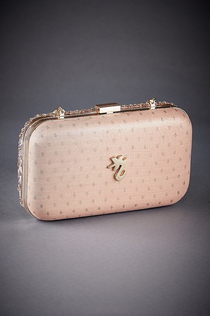 Peach Poly Zari Embroidered Clutch by Ri Ritu Kumar at Pernia's Pop Up Shop