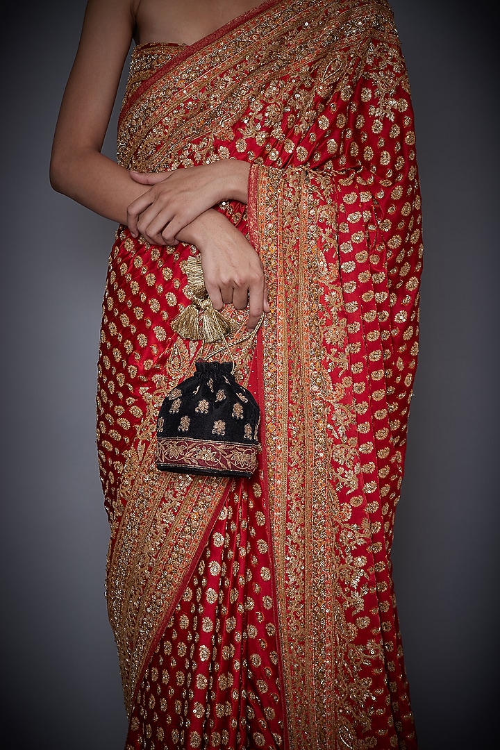 Black & Burgundy Embroidered Potli by Ri Ritu Kumar at Pernia's Pop Up Shop